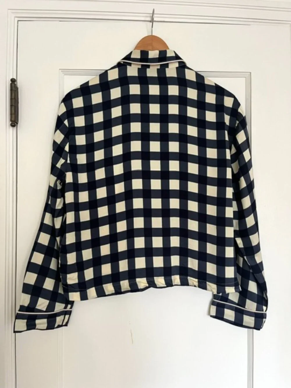 J. Crew Soft Shine 2 Piece Pajama Set in Navy Gingham | Size Small
